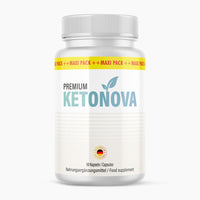 Thumbnail for Premium Ketonova Dose als Nahrungsergänzungsmittel, mit gelbem Streifen und 90 Kapseln vorn