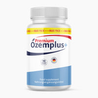 Thumbnail for Weiße Dose Ozemplus+ Premium mit 90 Kapseln, blauem Etikett und rundem Siegel vorne sichtbar