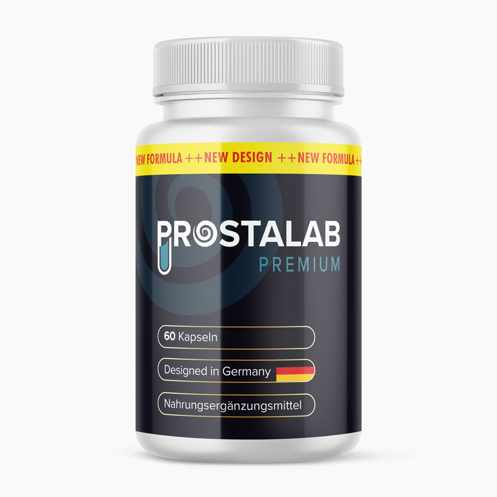 Prostalab Premium Dose mit schwarzem Etikett, 60 Kapseln und Aufdruck Nahrungsergänzungsmittel