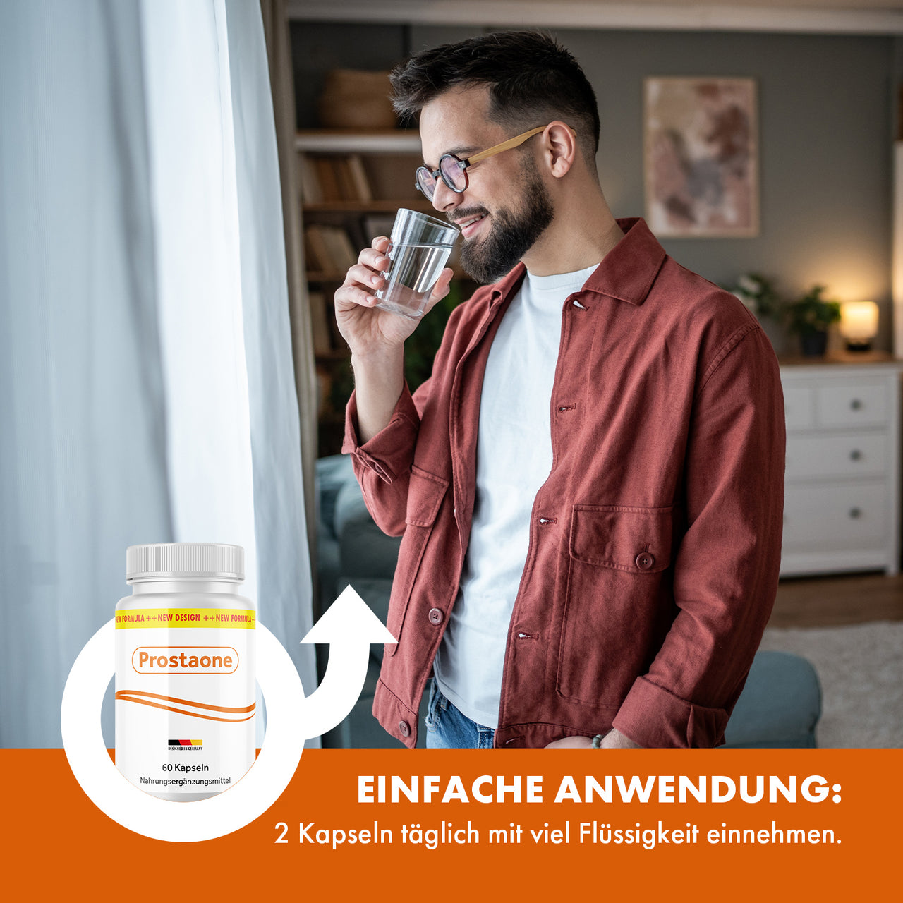 Prostaone Kapseln mit Einnahmehinweis: täglich 2 Kapseln mit viel Flüssigkeit einnehmen