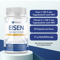 Thumbnail for Provilea Eisen Dose mit Vitamin C, 50 Kapseln und blauen Hinweisfeldern