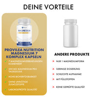 Thumbnail for Provilea Nutrition Magnesium 7 Komplex Dose in Vergleichsgrafik mit Bewertungssymbolen und Text