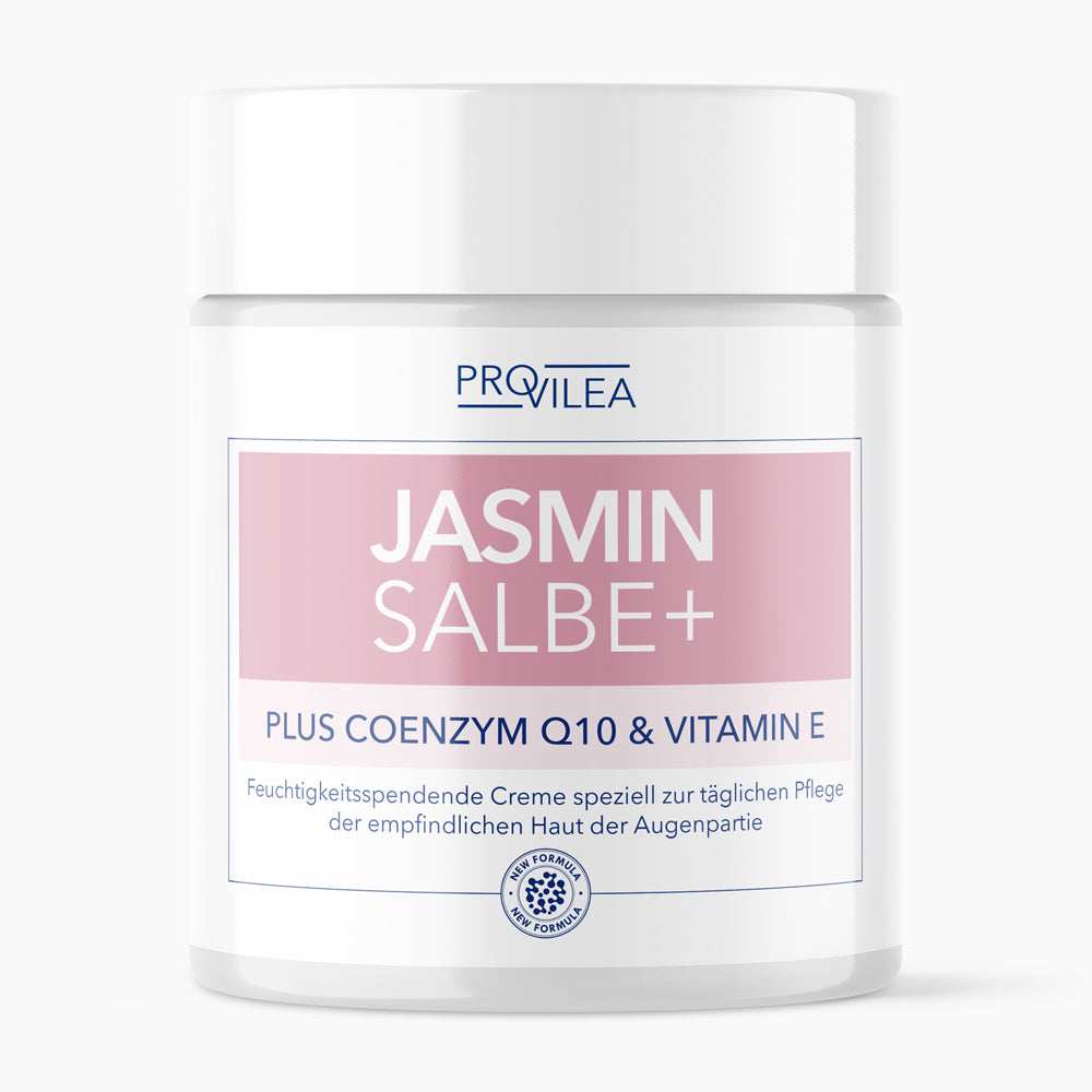 Weiße Kunststoffdose Provilea Jasmin Salbe+ mit Coenzym Q10 und Vitamin E zur Augenpflege