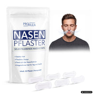 Thumbnail for PROVILEA Nasen Pflaster mit weißer Packung, sechs transparenten Strips und Mann mit Nasenstrip