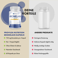 Thumbnail for Provilea Bromelain 750 mg Vorteile: 60 Kapseln, neutraler Geschmack, ohne Gluten und Laktose