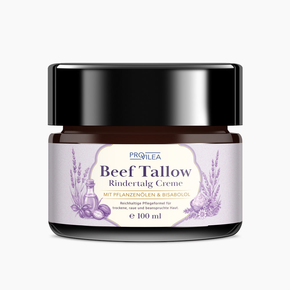 PROVILEA Rindertalg Creme 100 ml, reichhaltige Beef Tallow Pflege im dunklen Cremetiegel frontal