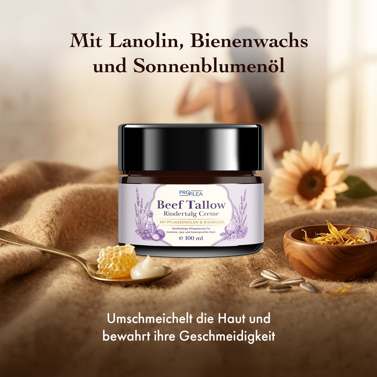 PROVILEA Beef Tallow Rindertalg Creme 100 ml im Tiegel mit Lanolin, Bienenwachs und Sonnenblumenöl
