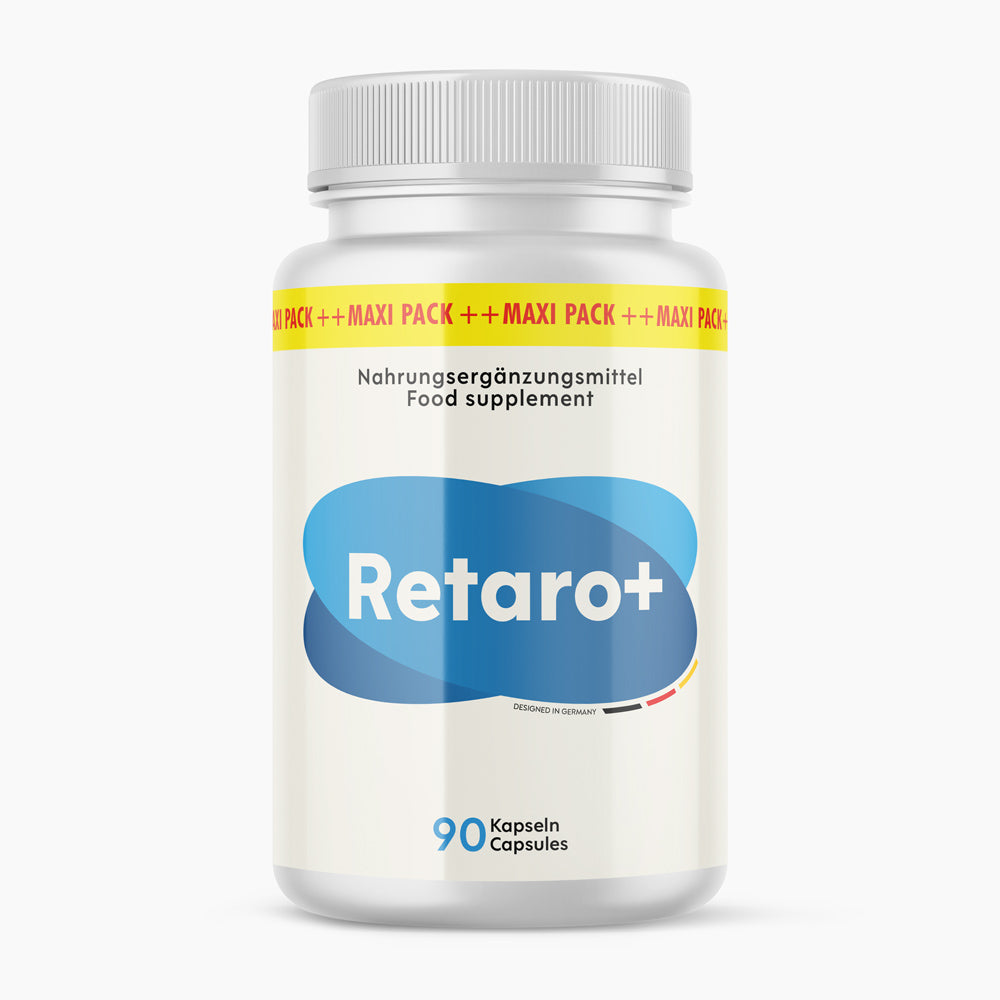 Dose Retaro Nahrungsergänzungsmittel mit Aufdruck Maxi Pack und 90 Kapseln