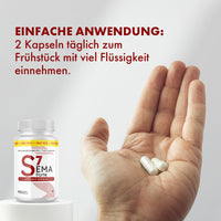 Thumbnail for Hand mit zwei Kapseln, Sema 7 Forte, Hinweis 2 Kapseln täglich zum Frühstück
