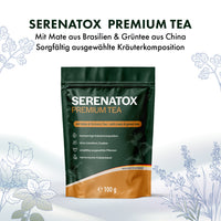 Thumbnail for Beutel Serenatox Premium Tea 100 g, oben Text zu Mate aus Brasilien und Grüntee
