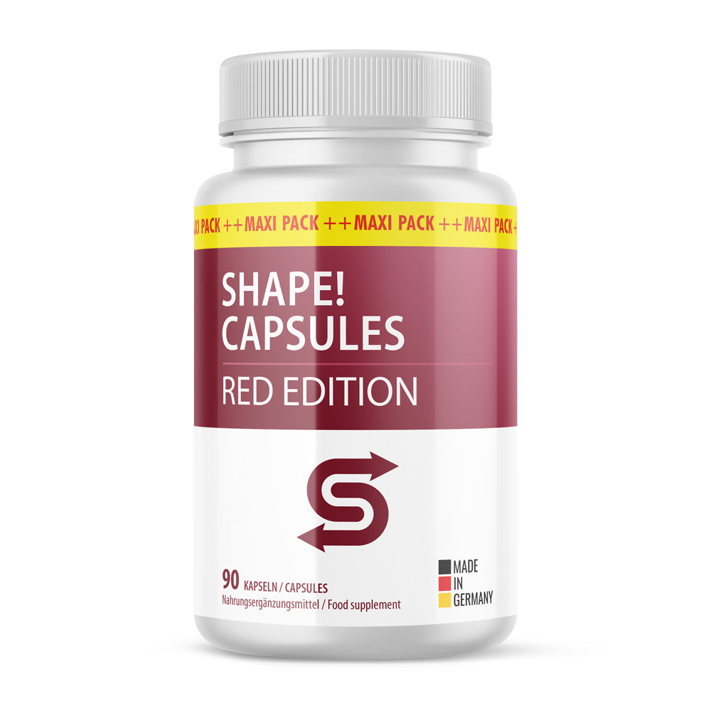 Weiße Kunststoffdose mit rotem Etikett Shape Capsules Red Edition, 90 Kapseln
