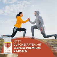 Thumbnail for Dose Slenza Premium neben zwei trainierenden Personen bei Ausfallschritten im Freien gezeigt