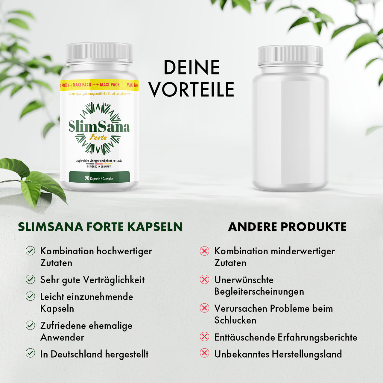 Vergleich: SlimSana Forte Kapseln vs andere Produkte, Überschrift „Deine Vorteile“