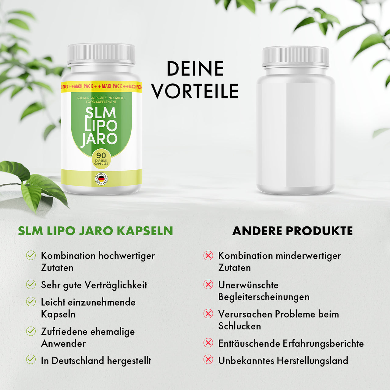 Grafik mit SLM Lipo Jaro Dose links, leerer Dose rechts und Überschrift DEINE VORTEILE
