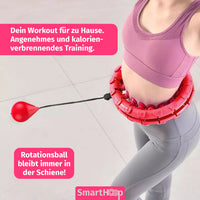 Thumbnail for Frau beim Heimtraining mit Smart Hoop Reifen, Rotationsball bewegt sich sicher in der Schiene