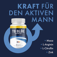 Thumbnail for Dose TB Blue Complex mit Text Kraft für den aktiven Mann und Zutaten Maca, L-Arginin und Zink