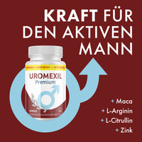 Thumbnail for Grafik mit Uromexil Premium Dose, Pfeilsymbol und Schrift Kraft für den aktiven Mann