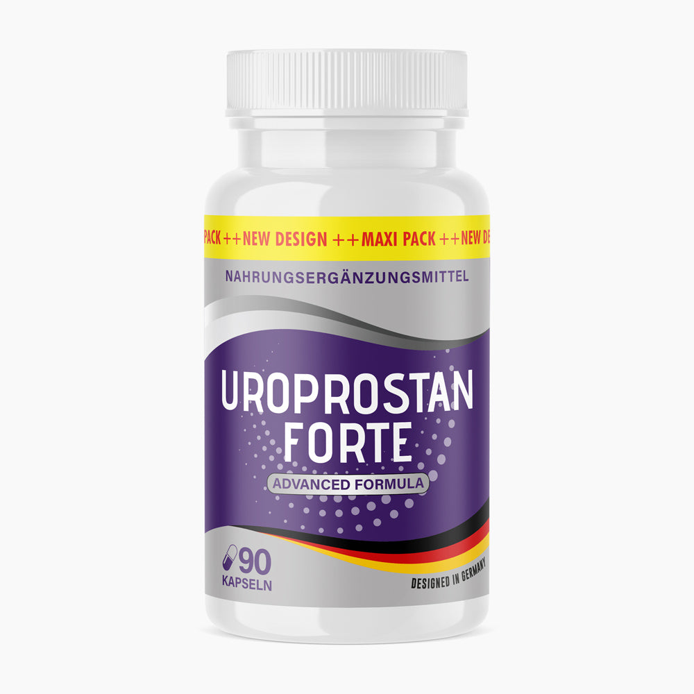 Dose Nahrungsergänzungsmittel UROPROSTAN FORTE Advanced Formula mit 90 Kapseln und deutschem Design