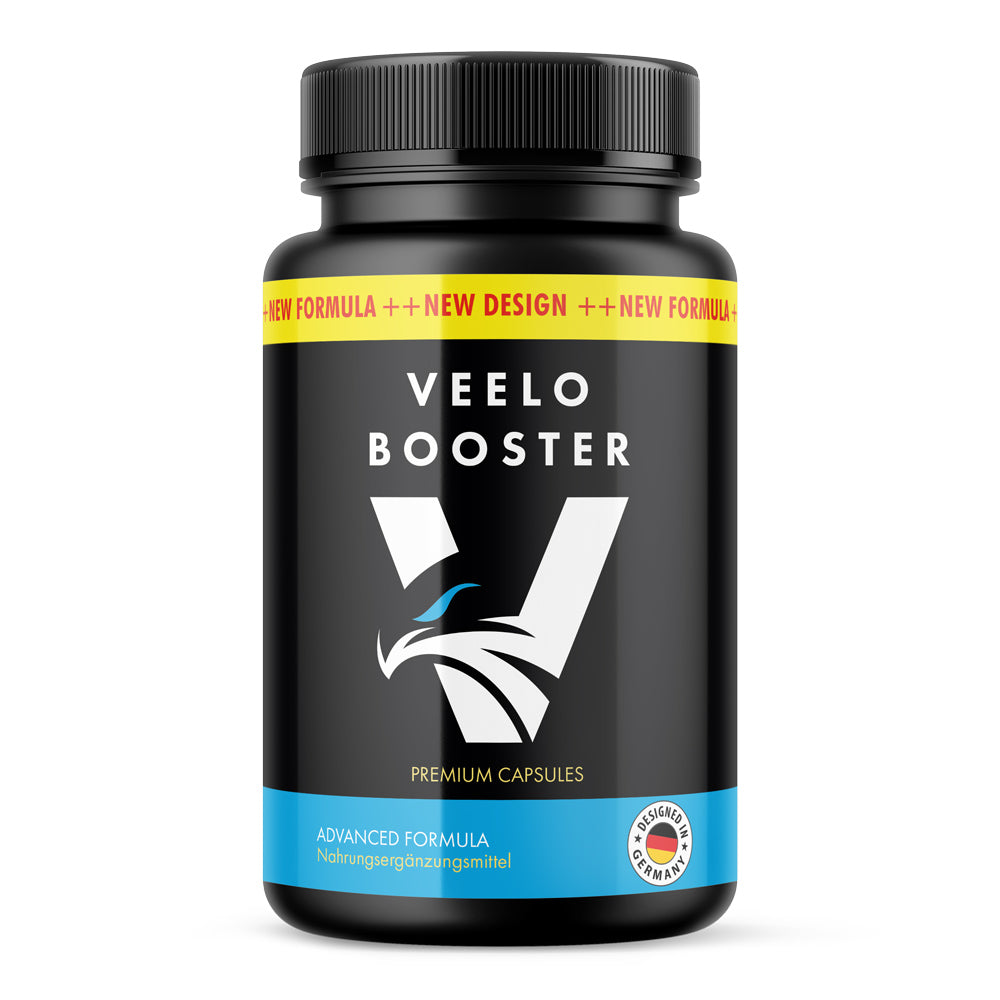 Veelo Booster Dose mit 60 Kapseln, schwarzes Design mit Adlermotiv und V-Logo