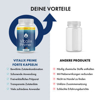 Thumbnail for Vitalix Prime Forte Vergleichsgrafik mit Produktvorteilen und anderer weißer Dose rechts im Bild
