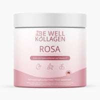 Thumbnail for Be Well Kollagen Rosa Dose mit Rosa Etikett sowie Hinweis auf Hyaluronformel und Vitamin C