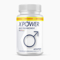 Thumbnail for Weiße Kunststoffdose mit Schrift X Power Male Enhancement, 60 Kapseln und Symbol mit Pfeil
